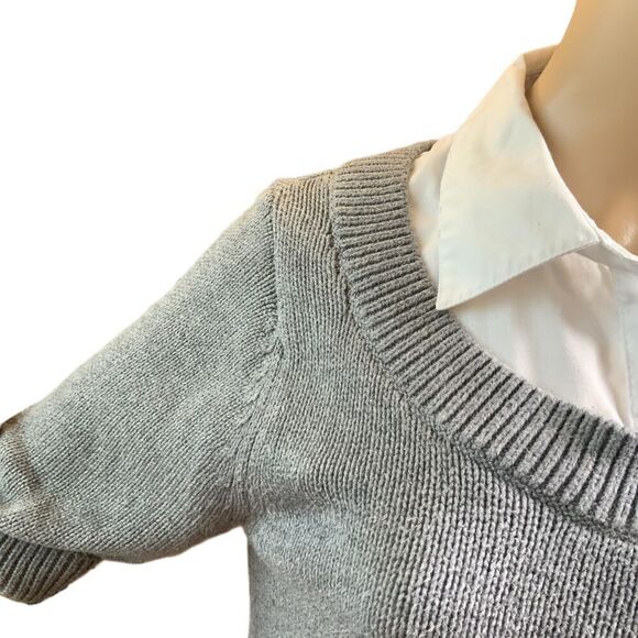 Dressbarn Grey Short Sleeve Collared Neck Layered Pullover Sweater Size Medium - Picture 4 of 13